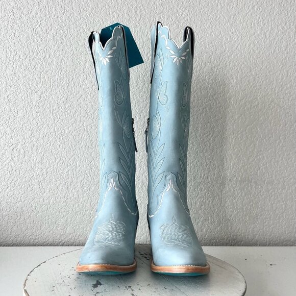 Lane SWEET MEMORIES Knee High Womens Cowboy Boots 6.5 Light Blue Cowgirl Western - Picture 5 of 13